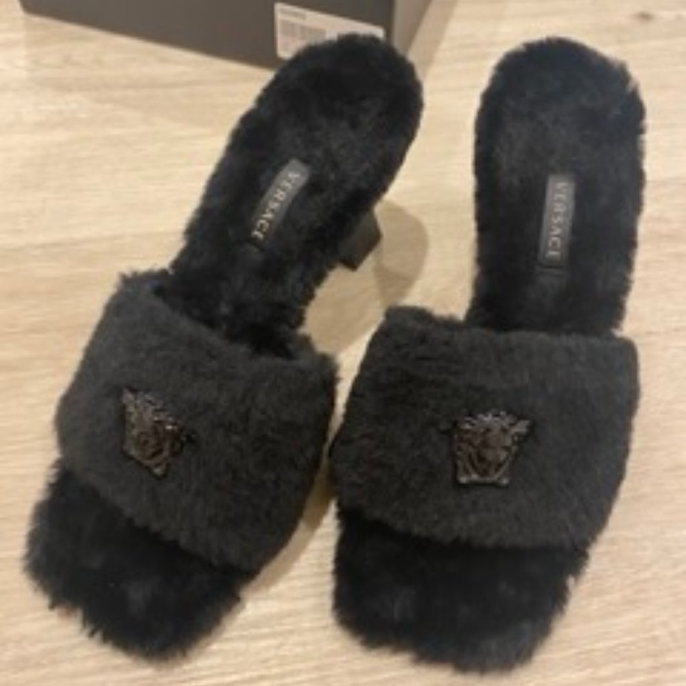 Versace fur sandal heels